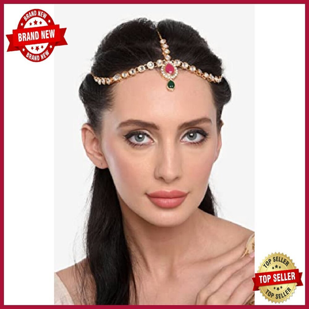 Vintage Crystal Kundan Head Chain Bridal Hair Accessory 6.1 Inch - Picture 5 of 8